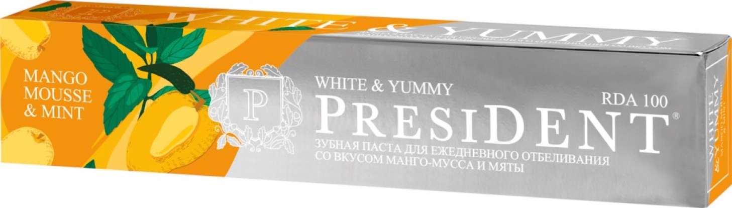 Зубная паста  PRESIDENT White & Yummy Манго-мусс с мятой, 75мл