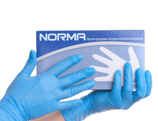 Перчатки NORMA голубой (XS) - нитриловые, текстурированные (50пар), NORMA / Таиланд